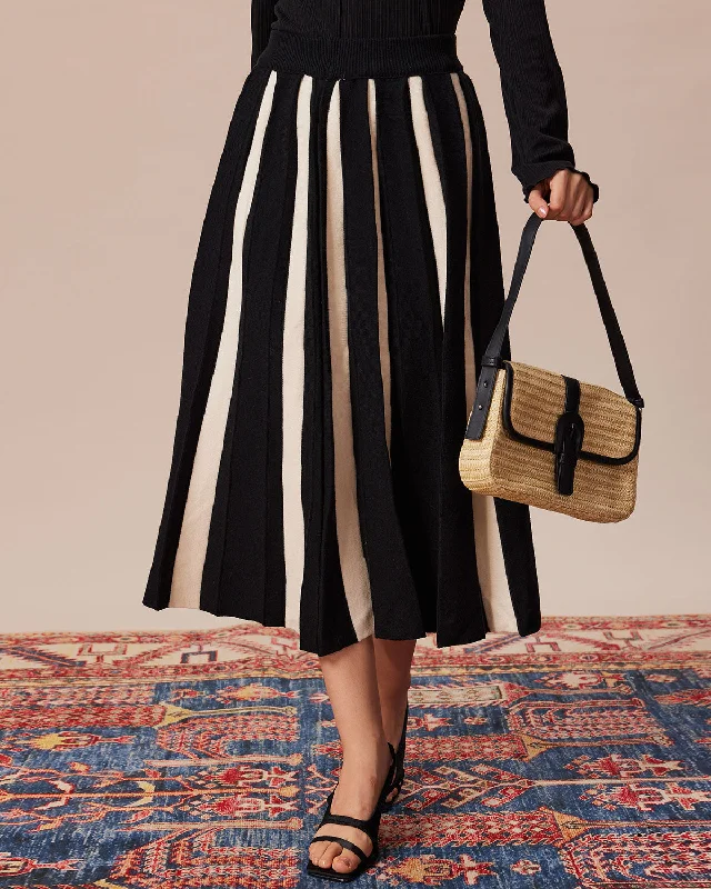 Find the Best Deals Here!Women's Black Striped Knitted Midi Skirt
