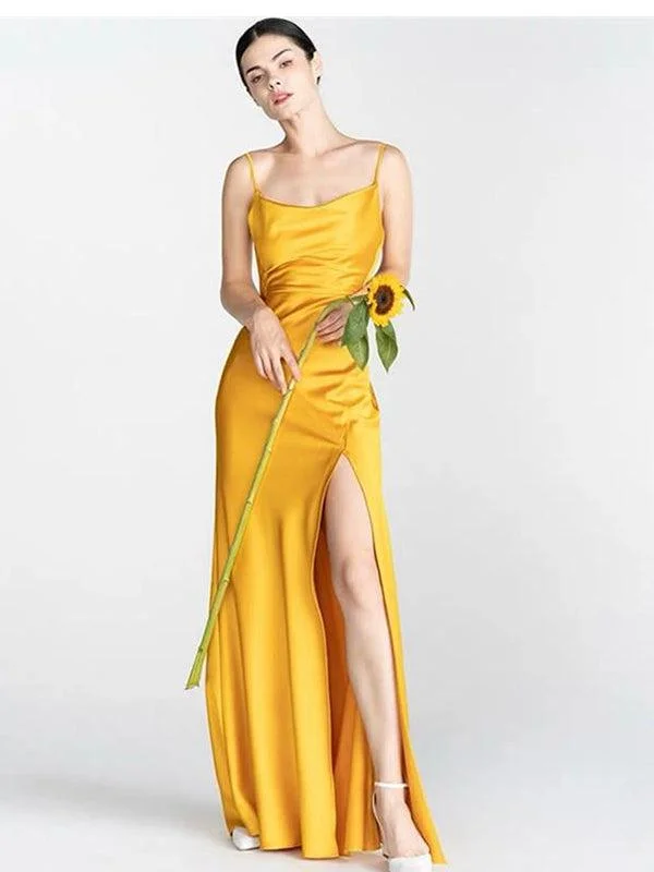 Special Discounts Inside!Yellow Simple Spaghetti Straps New Plus Size Elegant Long Formal Bridesmaid Dresses BD210