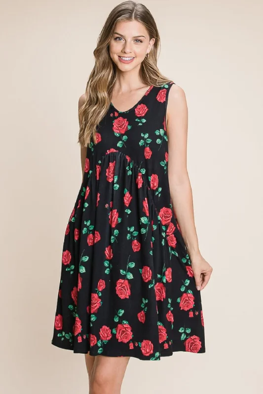 Limited Stock Available!Floral Ruched Tank Dress