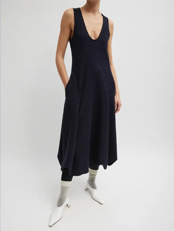 Your Wallet Will Thank You!Boucle Knit Tank Tucked Dress in Midnight