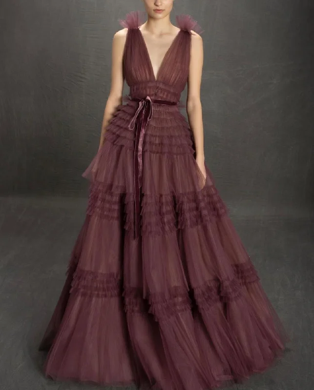 Time to Snag a Bargain!Dark Magenta Ruffled Gown