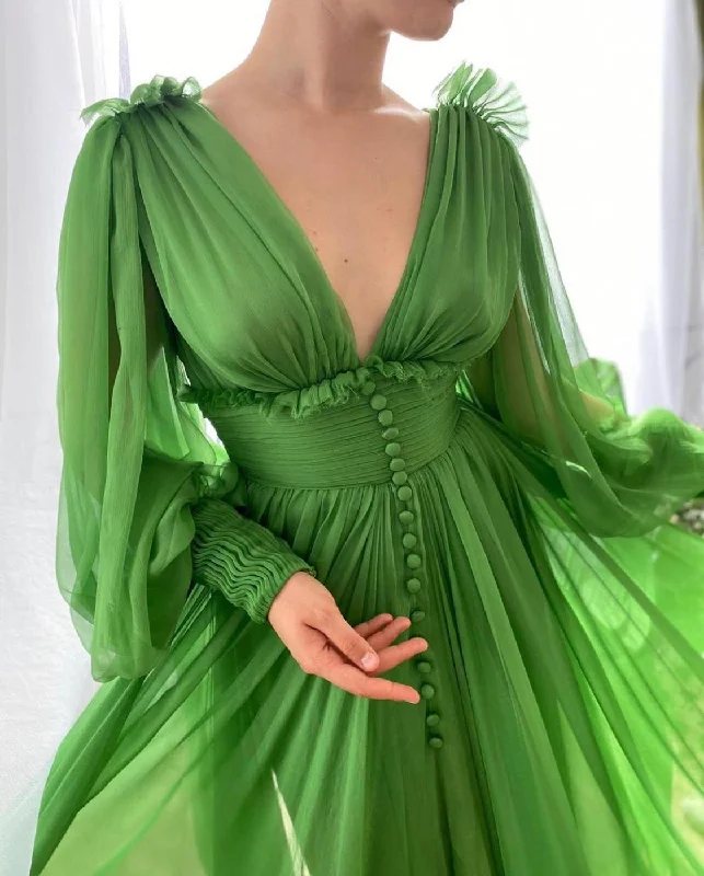 One Click Away from Big Savings!Draped Kelly Green Gown