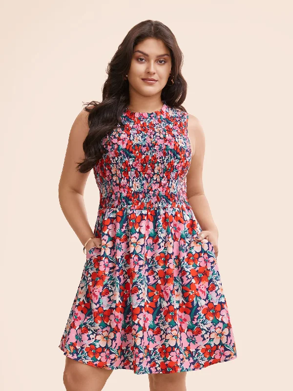 Your Shopping Wish, Our Discount Command!Floral Shirred Frill Trim Tank Dress