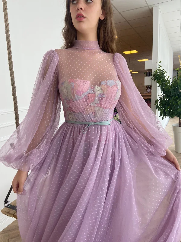 Enjoy Huge Discounts Now!Lilac Dotted Dress