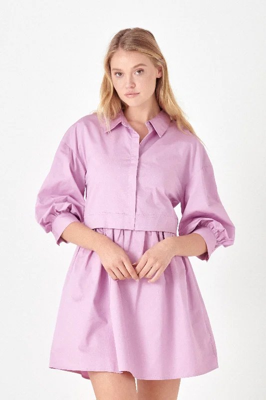 Your Discount is Waiting!Lilac Puff Sleeve Shirt Poplin Dress