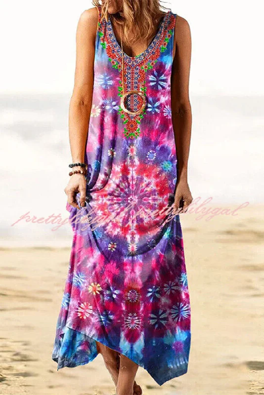 Hottest Discounts of the Year!Play In Paradise Tie-dye Print Loose Tank Mid Dress