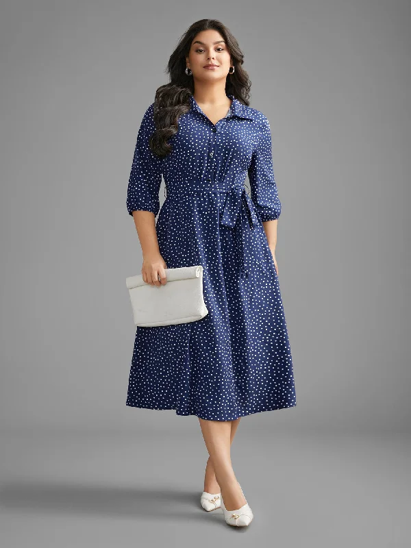 Unmissable Offers Await!Polka Dot Shirt Collar Belted Dress