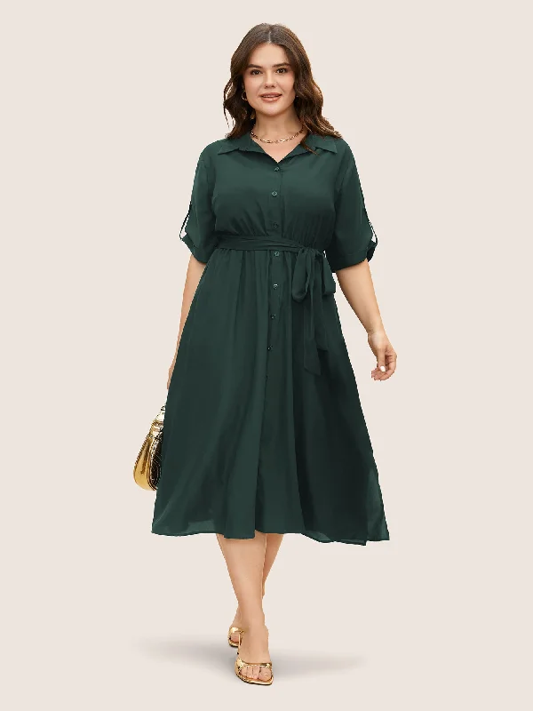 Limited Deals, Unlimited Savings!Shirt Collar Tab Sleeve Split Hem Dress