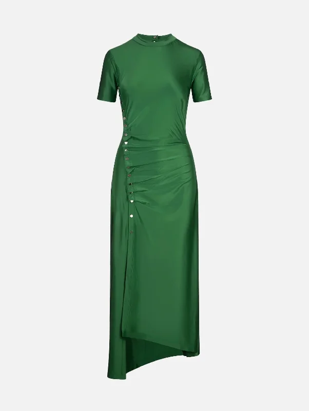 Instant Savings Await!Stretch Asymmetric Satin Dress in Emerald