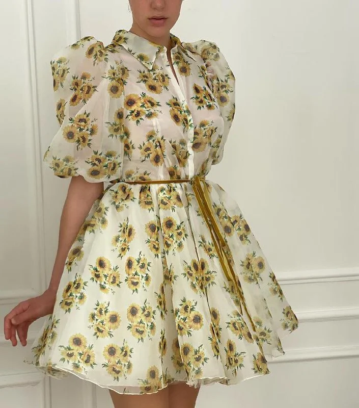 Limited Stock Available!Sunflower Organza Mini Dress