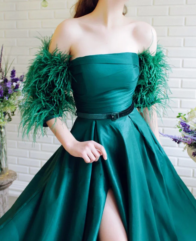 Sale Alert – Get Ready to Shop!Teal Feathered Gown