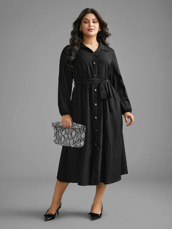 Must-Have Deals Inside!Textured Shirt Collar Button Up Dress