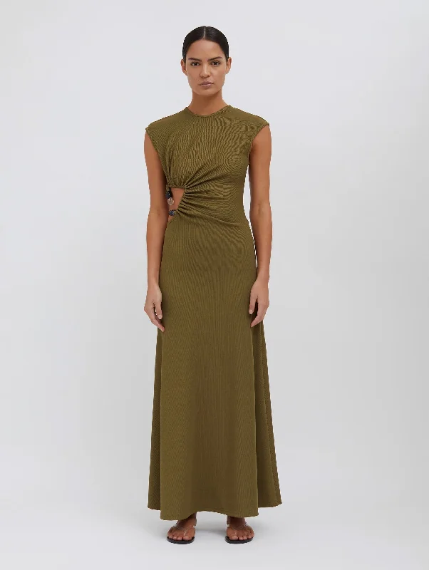 Score Huge Discounts Today!Tri Crystal Stone Tank Dress in Olive