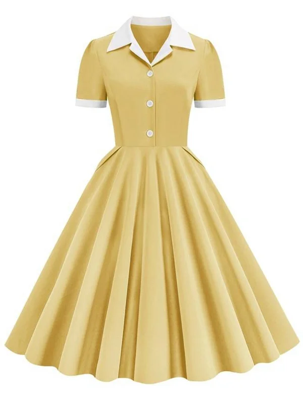 Find the Best Deals Here!1950s Shirt Collar White Buttons Swing Dress