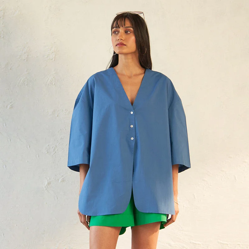 Hurry! While Supplies Last!Cotton Oversized Shirt for Women | Blue