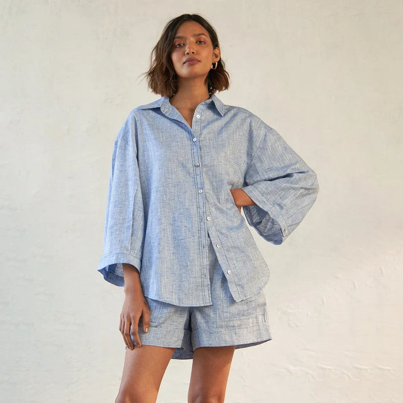 Your Favorite Sale is Back!Cotton Oversized Shirt for Women | Deep Blue