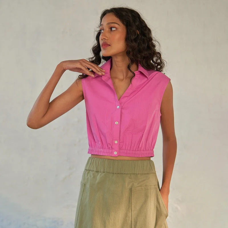 Your Dream Deal is Here!Cotton Pink Crop Shirt for Women | Sleeveless