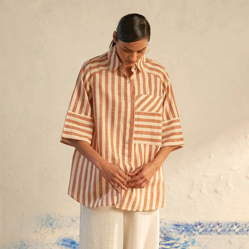 Only a Few Left – Order Now!Cotton Striped Shirt for Women | Brown | Hi-Low