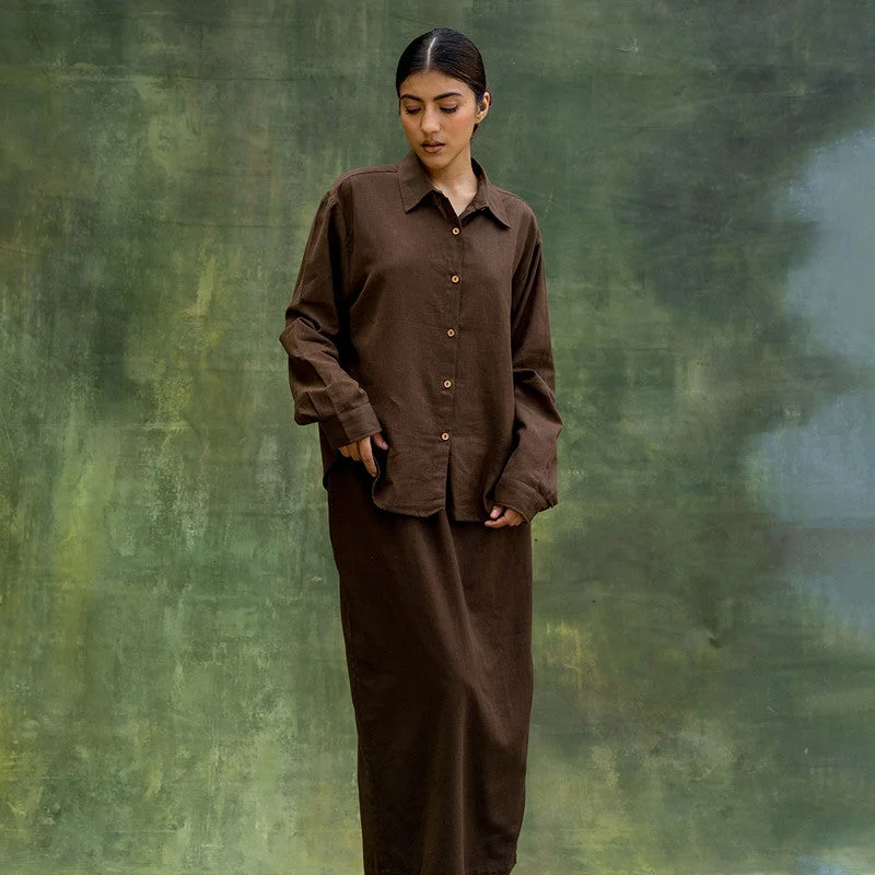 Special Offer – Act Fast!Upcycled Co-Ord Set |Shirt & Skirt | Oversized Shirt | Brown