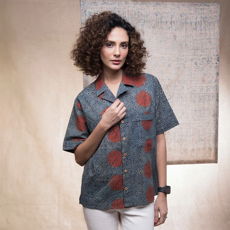 Great Deals, Just for You!Cotton Shirt for Women | Ajrakh Hand Printed | Indigo | Half Sleeves