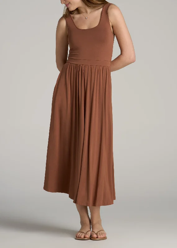 Bigger Savings, Better Shopping!Jersey Tank Dress with Pockets for Tall Women in Clay Brown