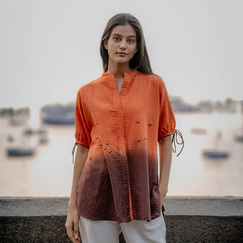 The Best Sale of the Year!Cotton Ombre Shirt for Women | Orange | Hand Embroidered