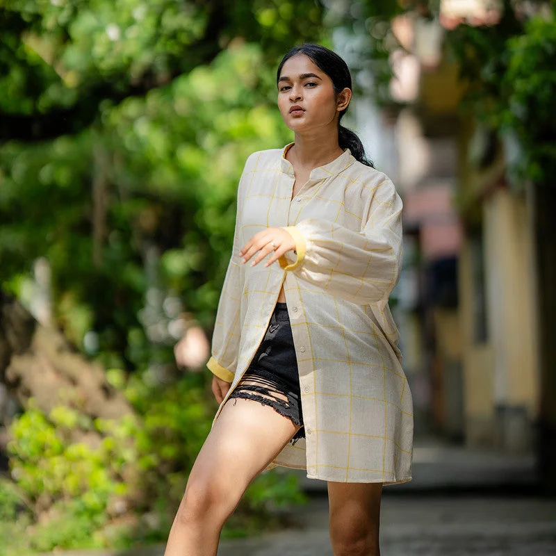 Upgrade for Less!Cotton Oversized Shirt for Women | Cream & Yellow | Checkered