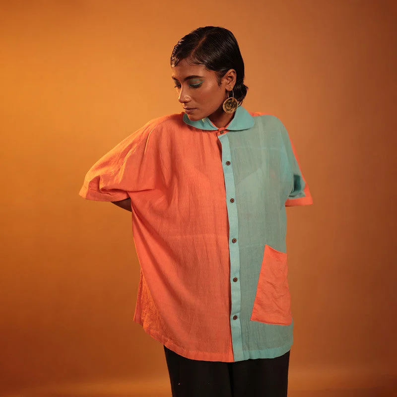 Limited-Time Price Drop!Organic Cotton Oversize Shirt for Men & Women | Half Sleeves | Orange Teal