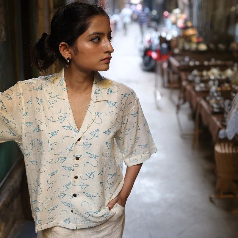 Huge Price Cuts Await!Organic Cotton Shirt for Men & Women | Block Printed | Half Sleeves | White