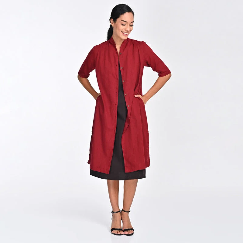 Your Wallet Will Thank You!Cotton Co Ord Set For Women | Shirt & Dress | Draped Neck | Maroon & Brown