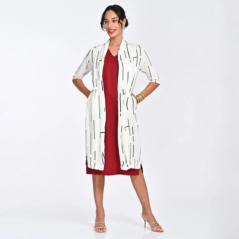 Price Drop Alert!Cotton Printed Co Ord Set For Women | Shirt & Dress | Draped Neck | Maroon & Cream