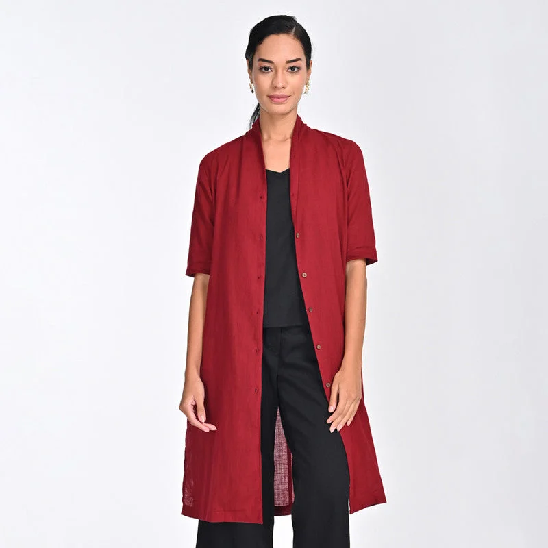 Save Money, Shop Happy!Cotton Shirt For Women | Draped Collar | Three-Quarter Sleeves | Red