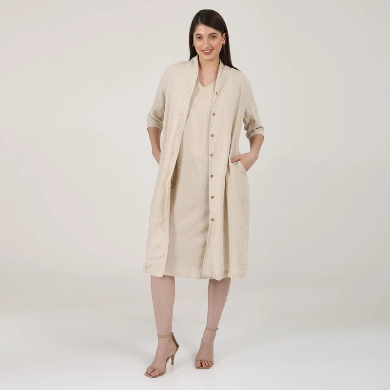 Limited Time Offer!Linen Long Shirt & Dress for Women | Beige | Set of 2