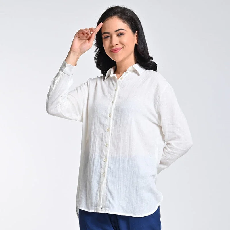 Snag the Best Prices Now!Linen Solid Shirt For Women | Full Sleeves | Drop Shoulder | Off White