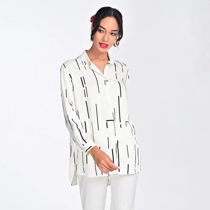 Grab Yours Before It’s Too Late!Modal Printed Shirt For Women | Drop Shoulder | Full Sleeves | Off White