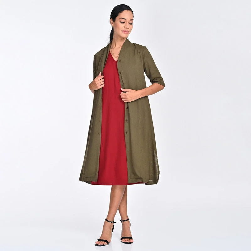 Shop the Hottest Deals!Tencel Co Ord Set For Women | Shirt & Dress | Draped Neck | Maroon & Olive