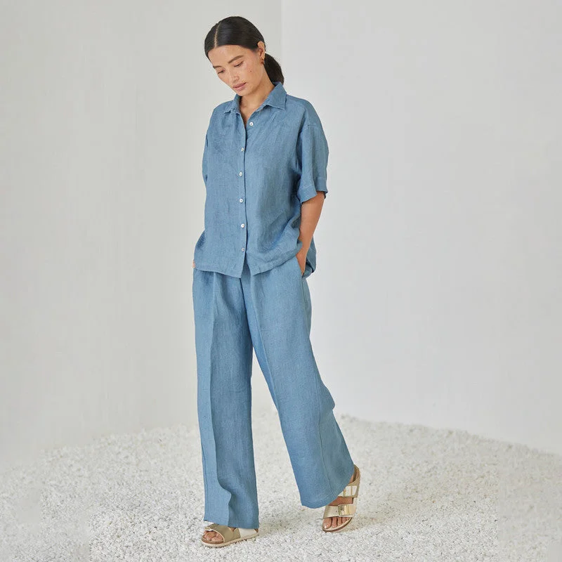 Shop Early, Save Big!Linen Co Ord Set For Women | Shirt & Pant | Oversized | Blue