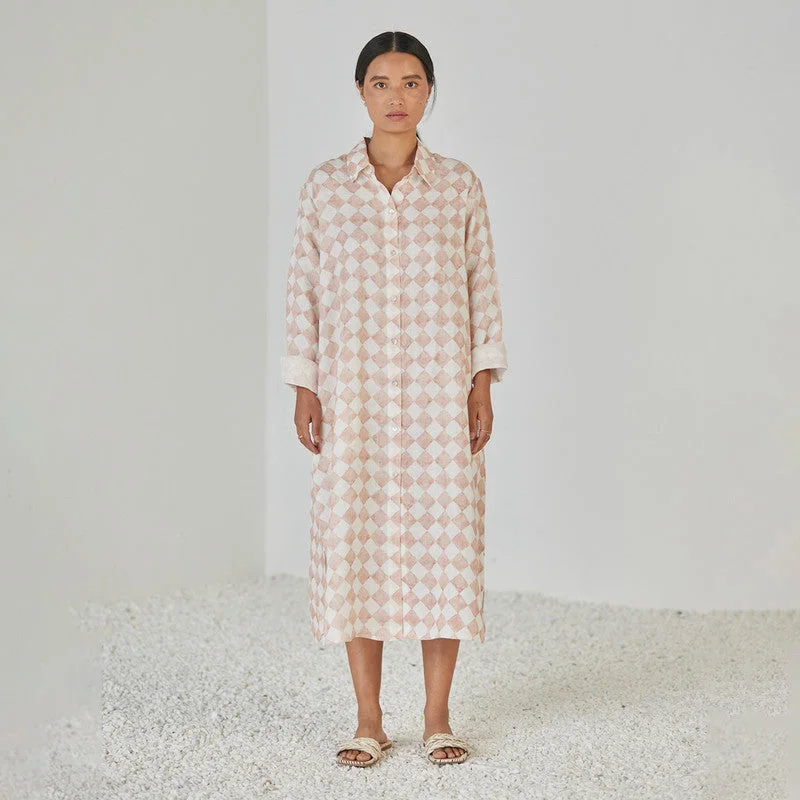 Your Chance to Save is Now!Linen Dress For Women | Shirt Style | Checkered Print | Pink