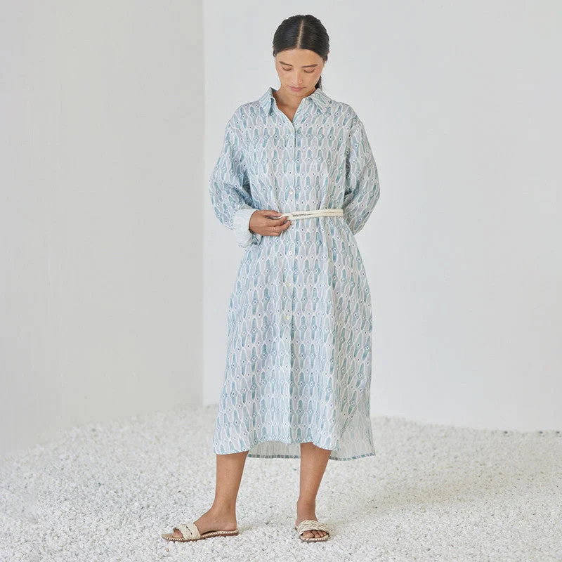 Don’t Wait – Shop Today!Linen Dress For Women | Shirt Style | Watercolour Print | Blue