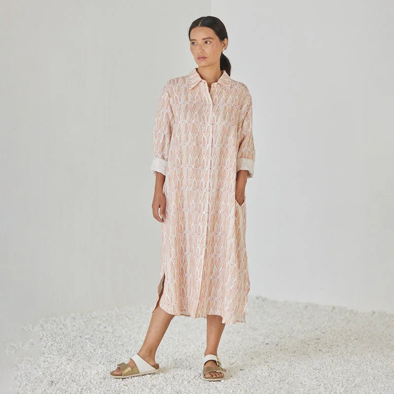 Amazing Prices You Can’t Resist!Linen Dress For Women | Shirt Style | Watercolour Print | Pink