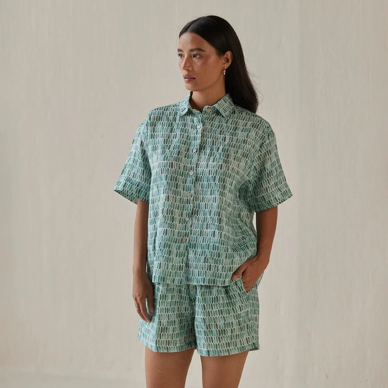 The Best Deals Won’t Wait!Linen Shirt For Women | Watercolour Print | Teal