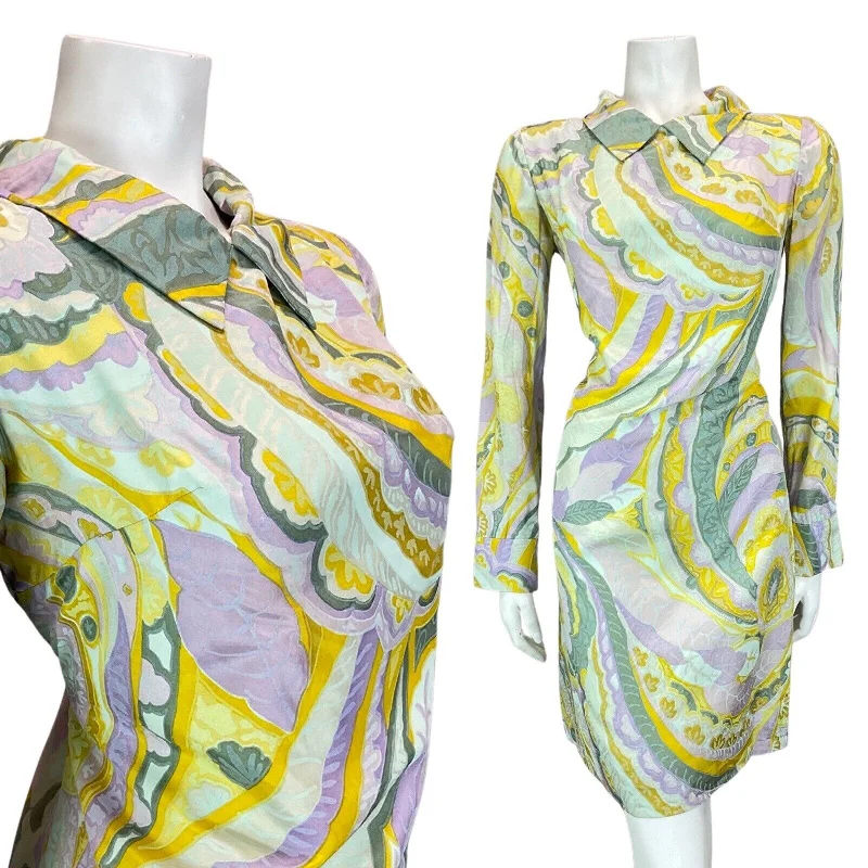 Score Huge Discounts Today!VINTAGE 60s 70s GREEN YELLOW PSYCHEDELIC FLORAL MOD SHIRT SHIFT DRESS 10 12