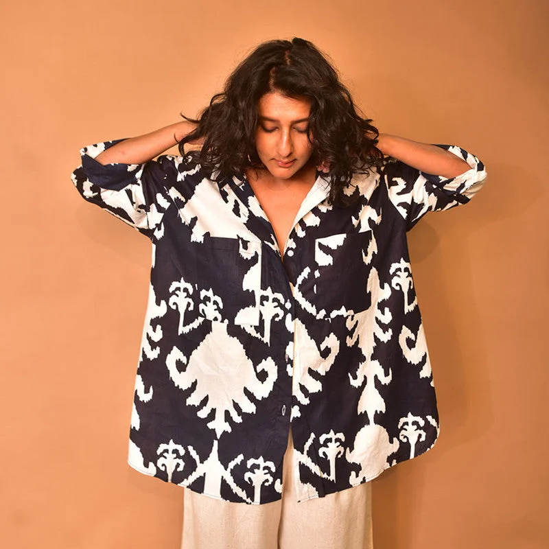 Enjoy Huge Discounts Now!Shirts For Women | Cotton Oversized Shirt | Hand Block Print | Black & White