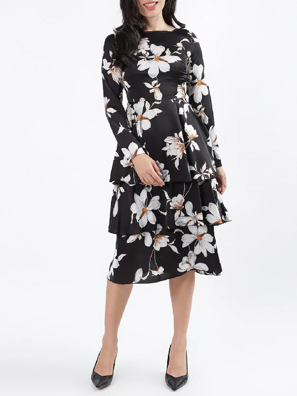 Exclusive Offers You’ll Love!Centre Stage Women Printed Round Neck Full Sleeves Dress