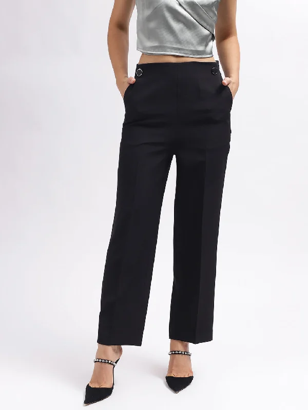 Hot Deals You Can’t Resist!Centre Stage Women Black Solid Flared Mid-Rise Trouser