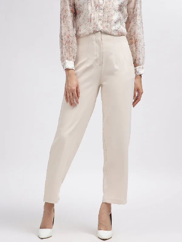 Sale Alert – Get Ready to Shop!Centre Stage Women Beige Solid Tapered Fit Trouser