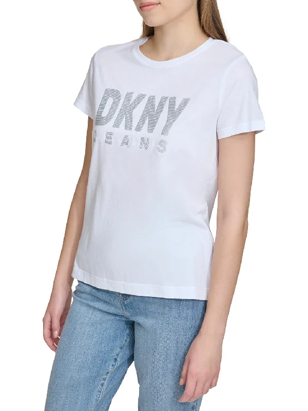 Shop Smart, Save Big!DKNY Women White Printed Round Neck Short Sleeves T-Shirt