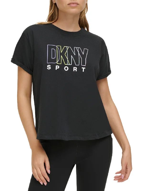 Limited Edition, Limited Price!DKNY Women Black Printed Round Neck Short Sleeves T-Shirt