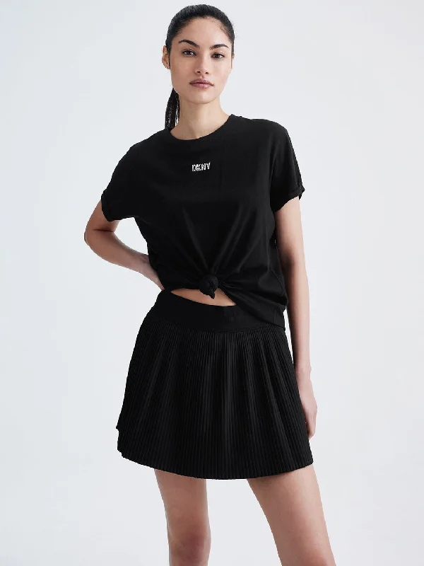 Flash Sale – Act Fast!Dkny Women Black Solid Round Neck Short Sleeves Top