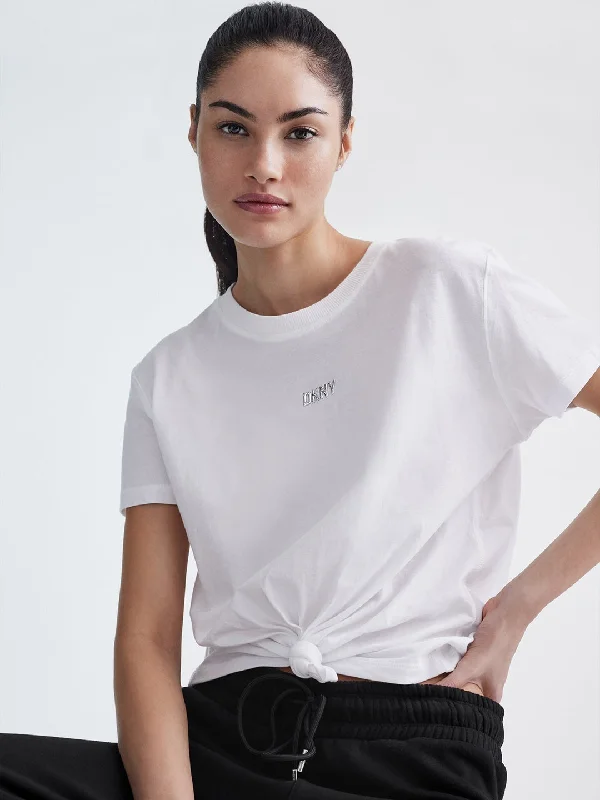 Buy More, Save More!Dkny Women White Solid Round Neck Short Sleeves Top